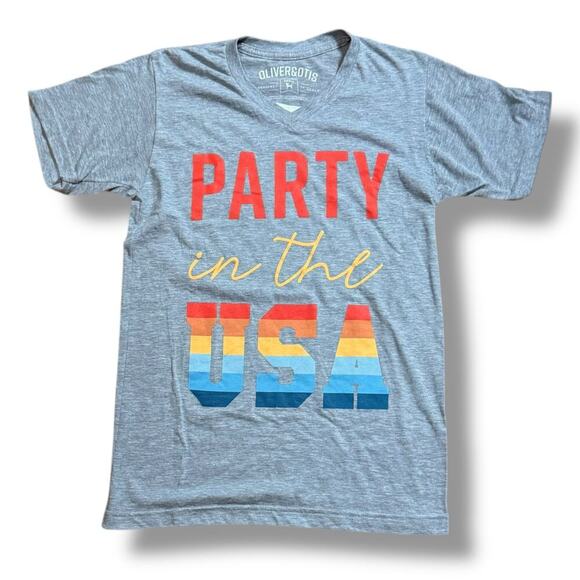 NOS Oliver & Otis T-Shirt Womens Gray Party in the USA Graphic Tee Size S - Picture 1 of 6